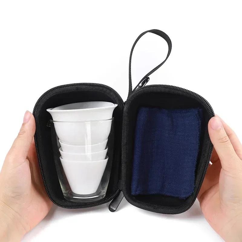 High quality Portable tea set Include 3 tea cups 1 GaiWan 1 bag,Chinese Travel White porcelain Kung Fu Tea Cup