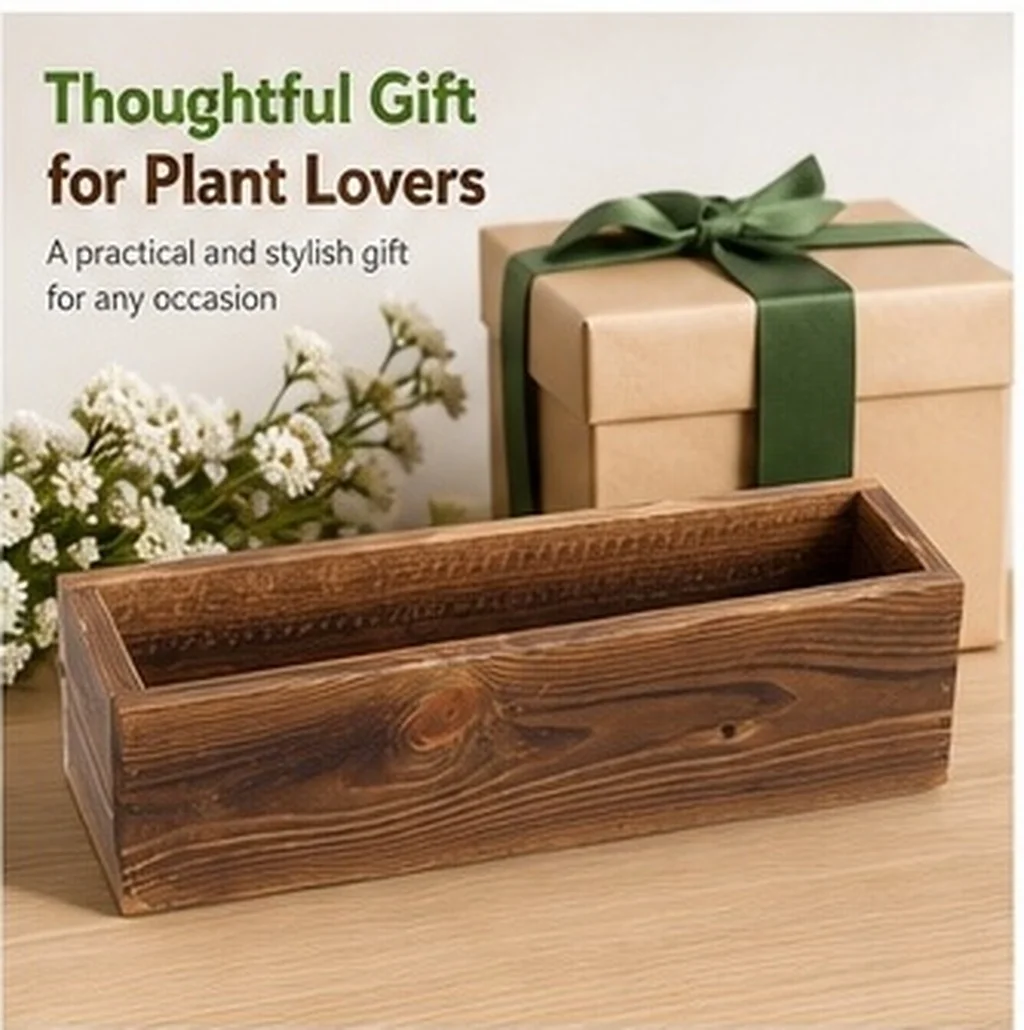 Farmhouse Wooden Planter Box Retro Rectangular Flower Pot Cedar Wood for Garden Balcony Office Indoor Plants Decoration