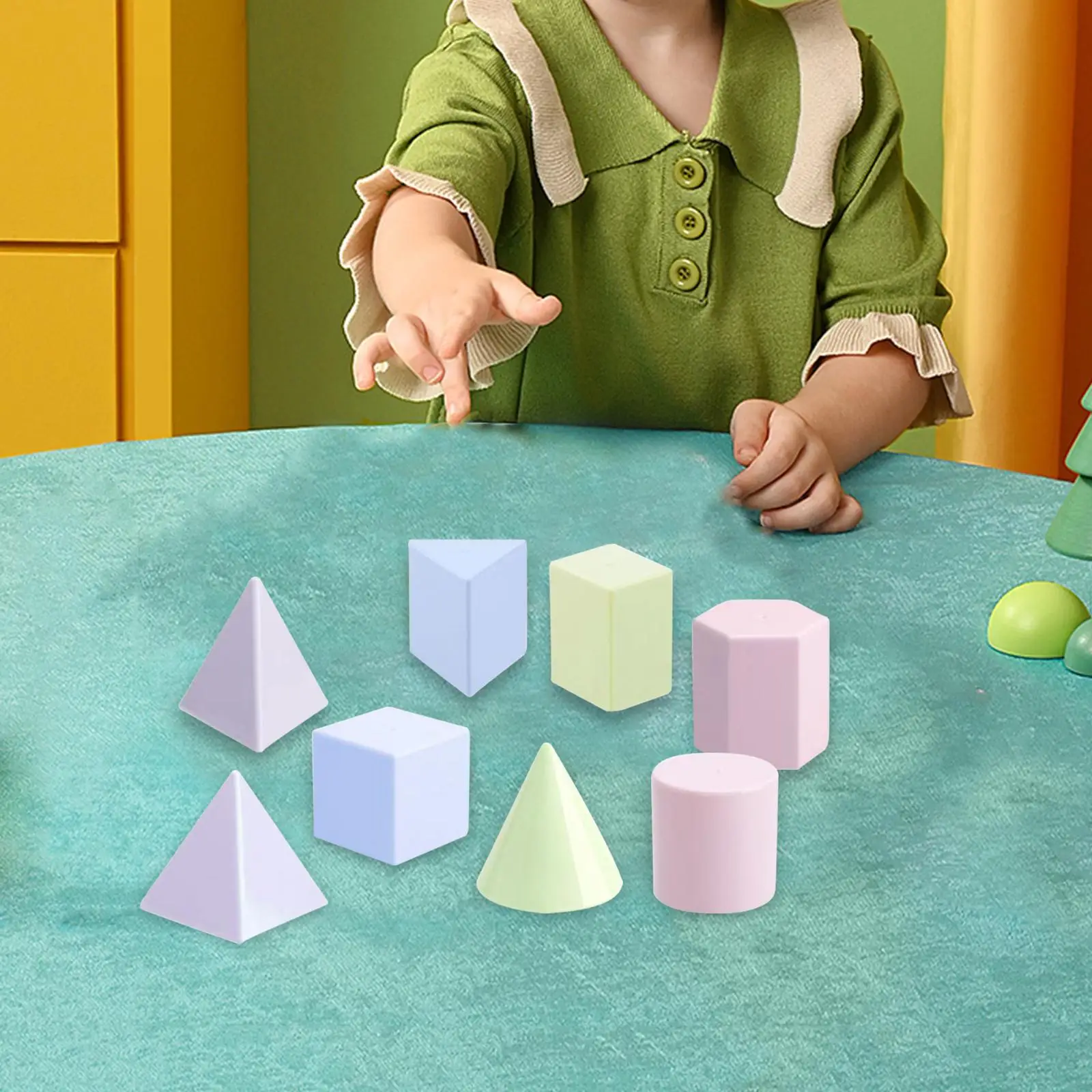 Colorido 3D geométrica Montessori brinquedos para crianças, Montessori Shape, idades 3 +, 8pcs