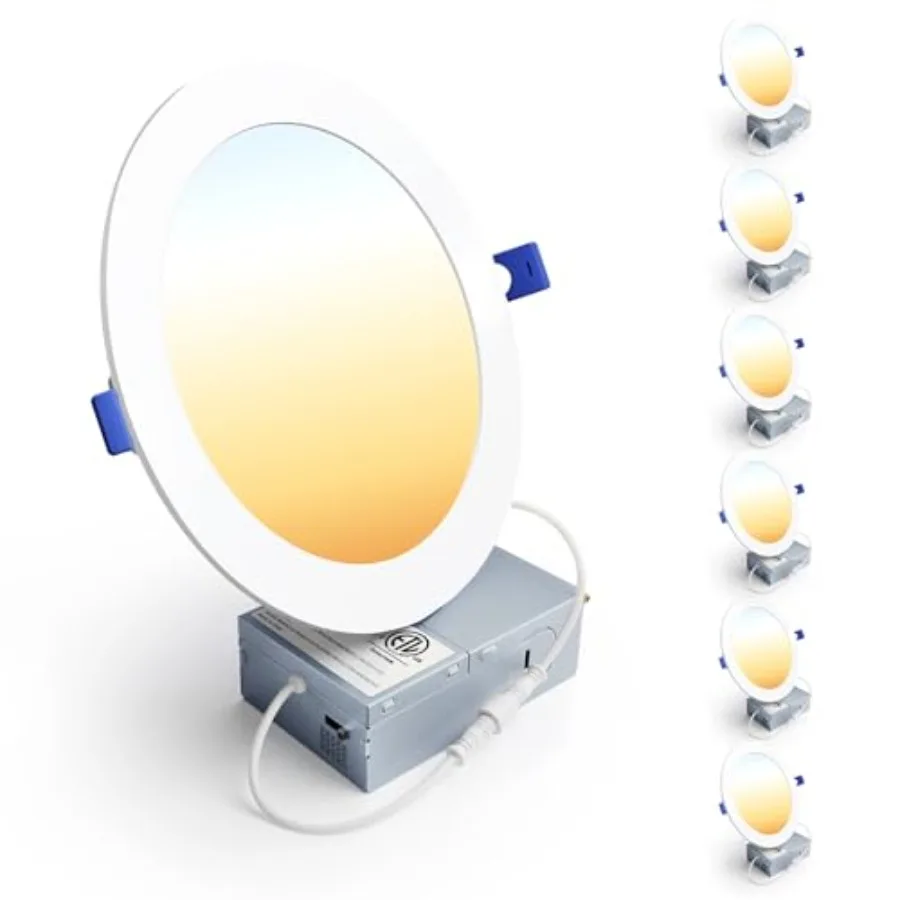 

7 Inch LED Recessed Ceiling Light Dimmable 2700K-5000K 5CCT 100LM 15W 0V High Brightness Canless Wafer Downlight - ETLandFCCand