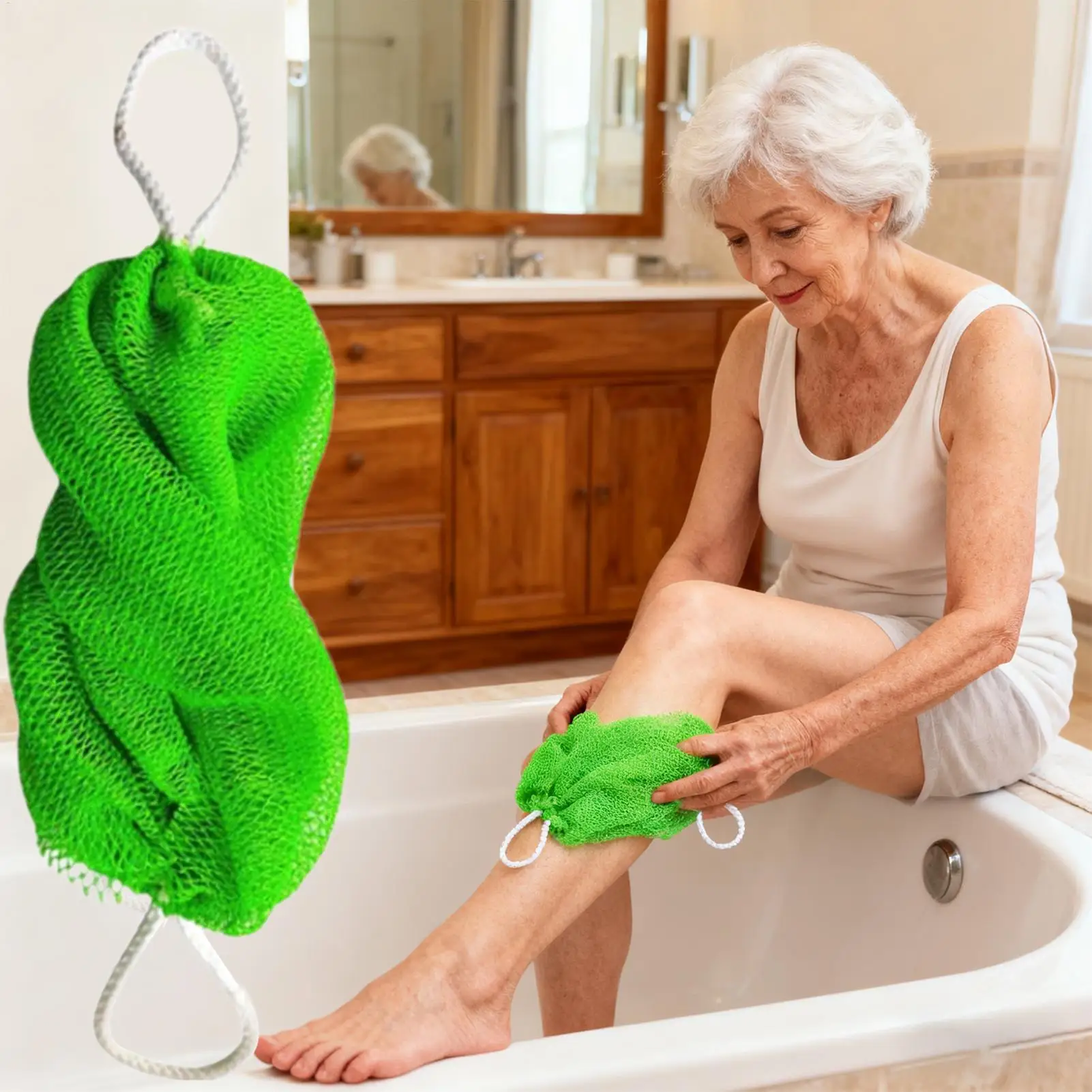 African Net Bath Sponge  with Knot African Exfoliating Net Sponge Body Bathing Scrubber Washcloth for Bathroom Shower