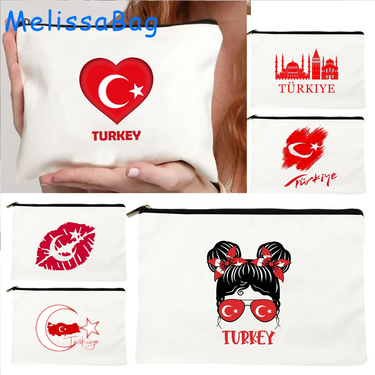 

Retro Turkey Istanbul Skyline Istanbul Turkish Patriotic Gifts Turkish Girl Canvas Cosmetic Makeup Bag Pencil Case Zipper Pouch