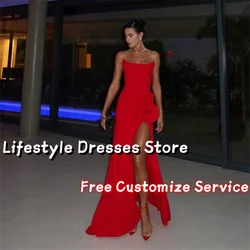 Customized Red Chiffon Flowers Evening Dresses High Slit Sleeveless Vintage Long Prom Dresses Wedding Formal Party Gown