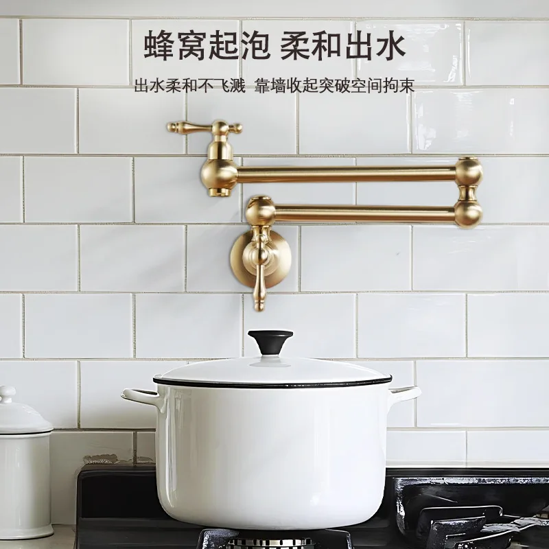 Solid Brass Single-Hole Kitchen Faucet Water Purifier Faucet with Extended Retractable Foldable Sink Spout