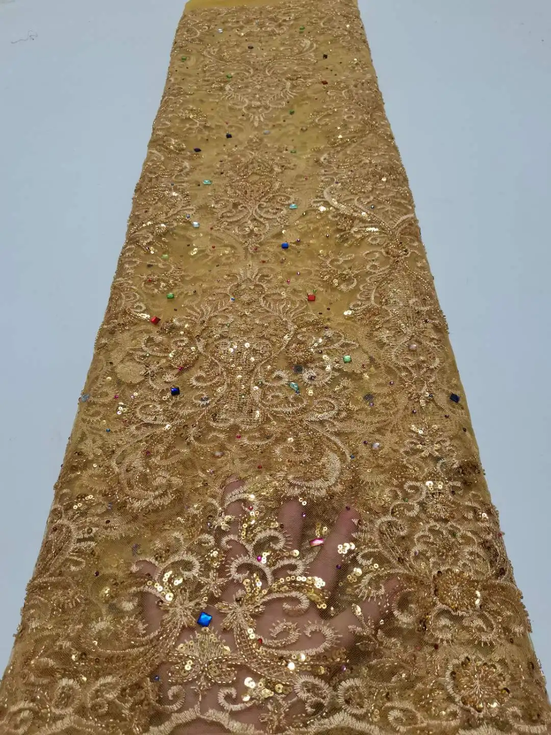 High quality bead fabric With crystal sequin Embroidery French tulle net lace Bead Nigeria fabric For weddings Evening dresses