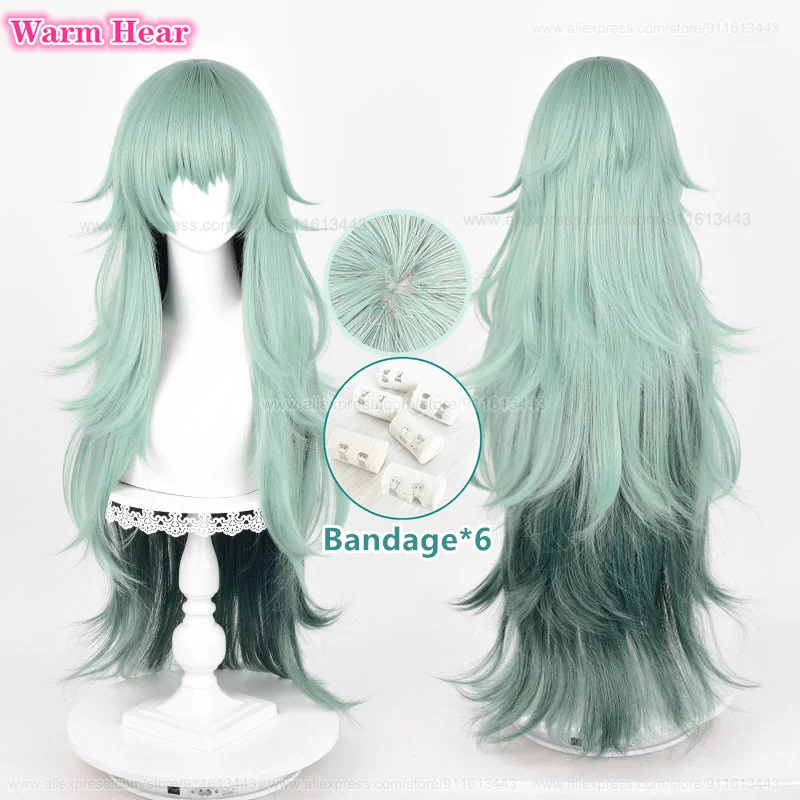 Tokyo Atsuki Sen Anime Cosplay Perruque pour Femme, Cheveux Bouclés Dégradé Vert, Degré de Chaleur, ixd'Halloween, Bonnet, 95cm de Long