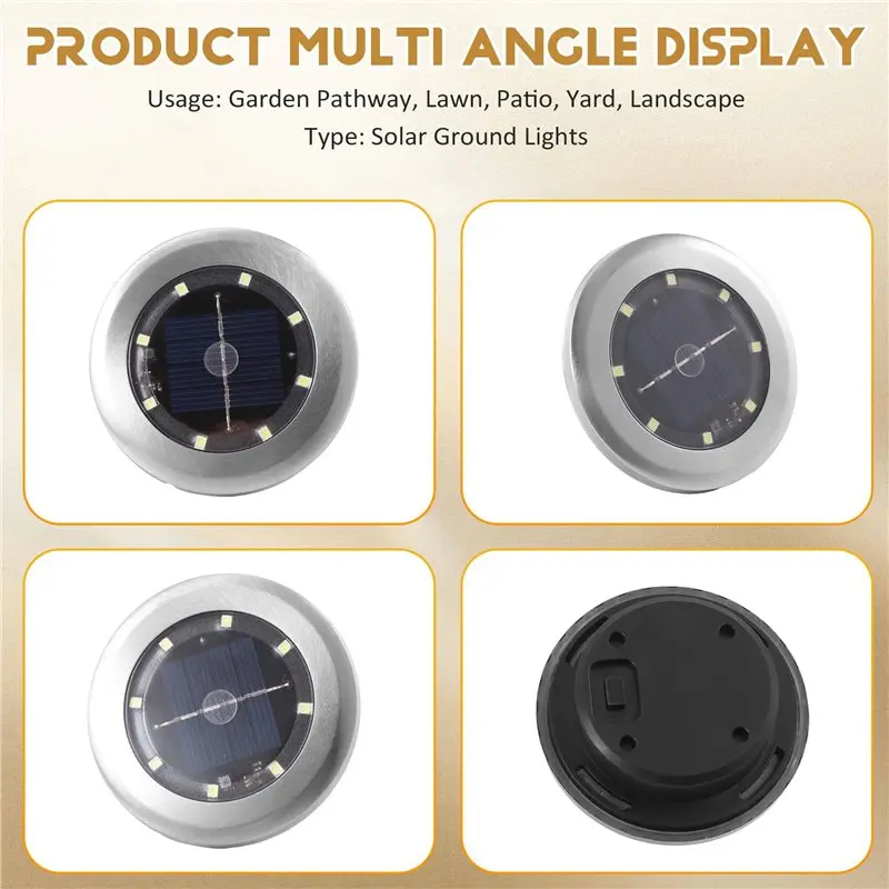 ABGE-24 Pack Solar Lights Outdoor Garden 8 LED Solar Disk Lights Outdoor IP65 Waterproof For Garden Pathway Lawn Patio Yard