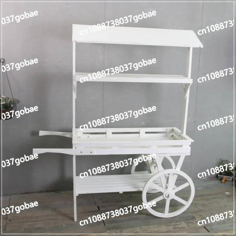 Beautiful White Wooden Wood Cart Wheels for Party White Cart Events Rent Birthday Wedding Kids Candy Flower White Wooden Cart