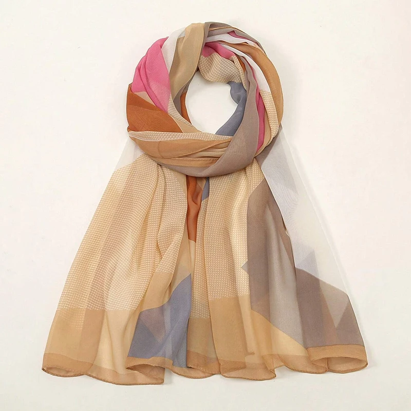 New Fashion Print Design Women Silk Scarf Shawl Elegant Headscarf Convinient Bandage Hijabs Chiffon Muslim Wrap Scarves