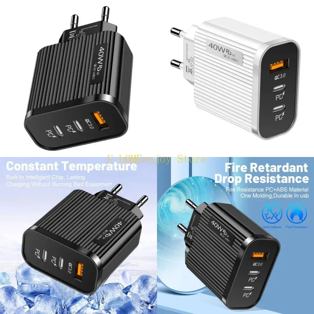B0KF Travel Plug Adapter for Phone Double PD & USB Port Rapid Charging Block