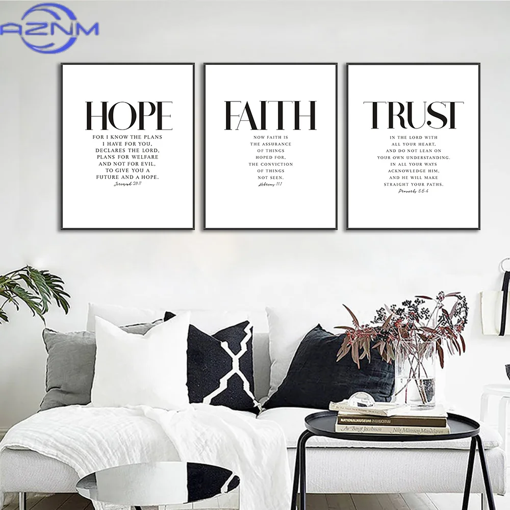Póster de Pared con Versículo Bíblico AZNM, Gracia, Alegría, Paz, Esperanza, Confianza, Fe, Arte, Citas Cristianas, Impresión en Lienzo para Sala de Estar, Hogar