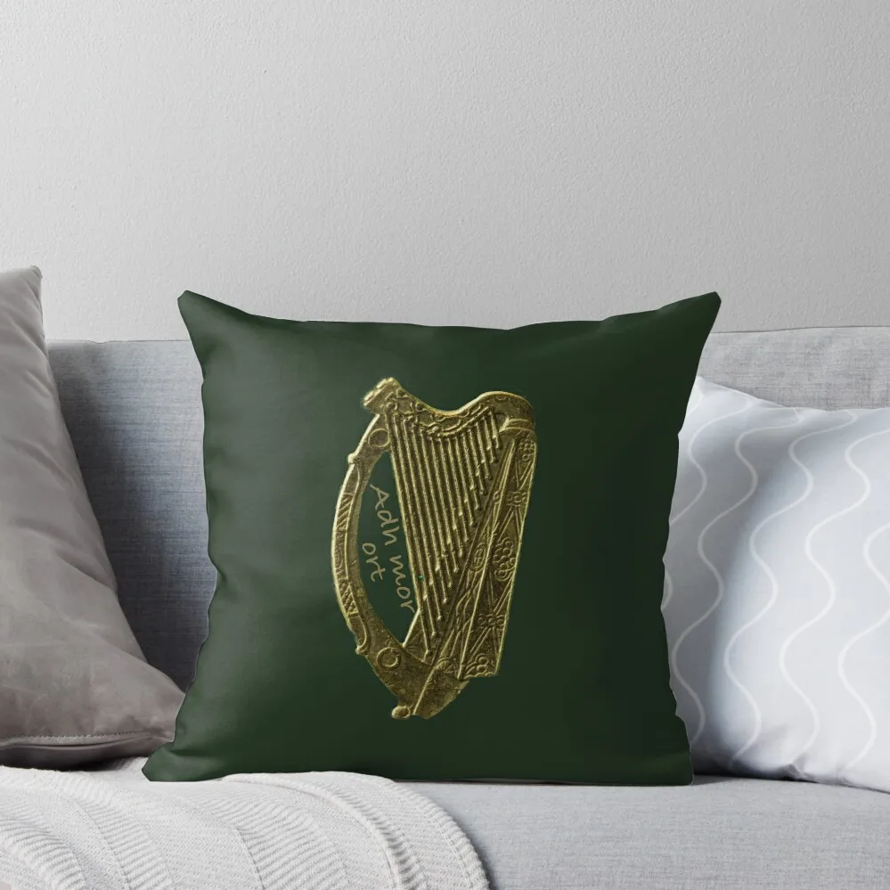 Adh mor ort : Good Luck Irish Harp (in Irish Gaelic) Throw Pillow pillow cover luxury New year Pillow