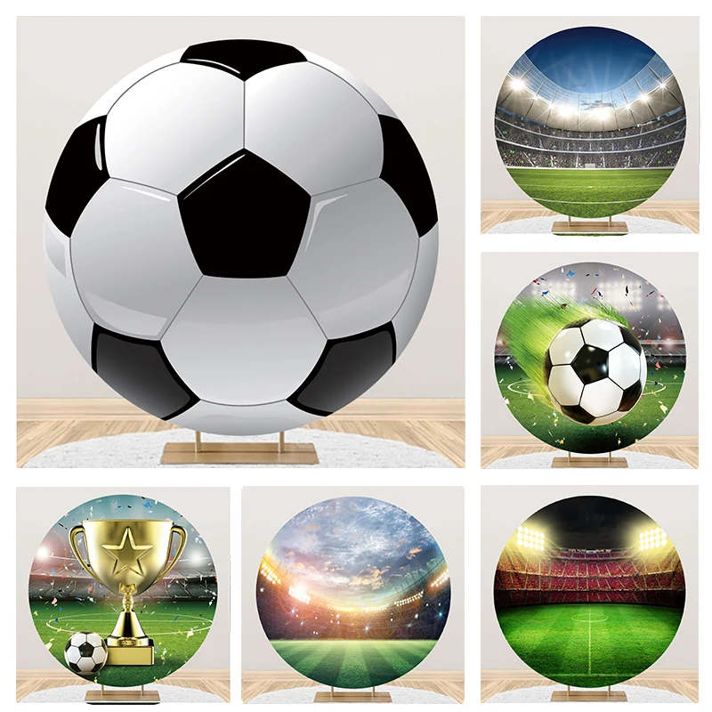 

Laeacco Round Soccer Photocall Photogrpahy Background Circle Football Theme Little Boys 1st Birthday Party Customized Backdrop