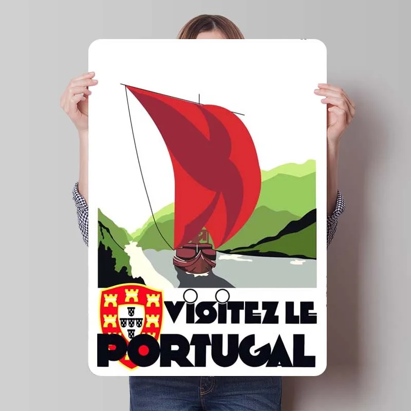 Portugal Siling Boat Tinplate Sign Travel Poster Gaming Room Decoration Retro Metal Sign for Wall Art Decoration House Decor