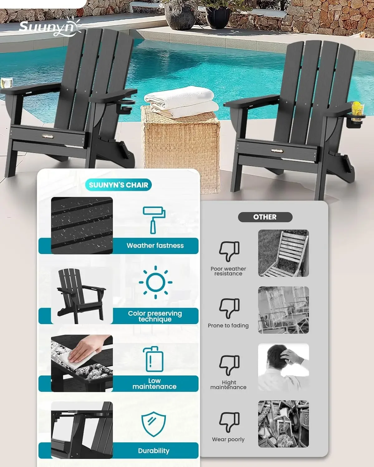 [شحن مجاني، صفقة ساخنة! ] كراسي آديرونداك القابلة للطي 4 عبوات، كراسي حفرة النار HDPE لجميع الأحوال الجوية، كراسي آديرونداك البلاستيكية مع كوبين