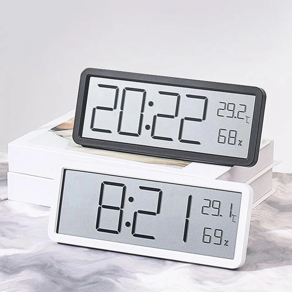 

LCD Screen Digital Wall Clock Time Temperature Humidity Display Electronic Clock Hanging Desktop Digital Clock Battery Powered