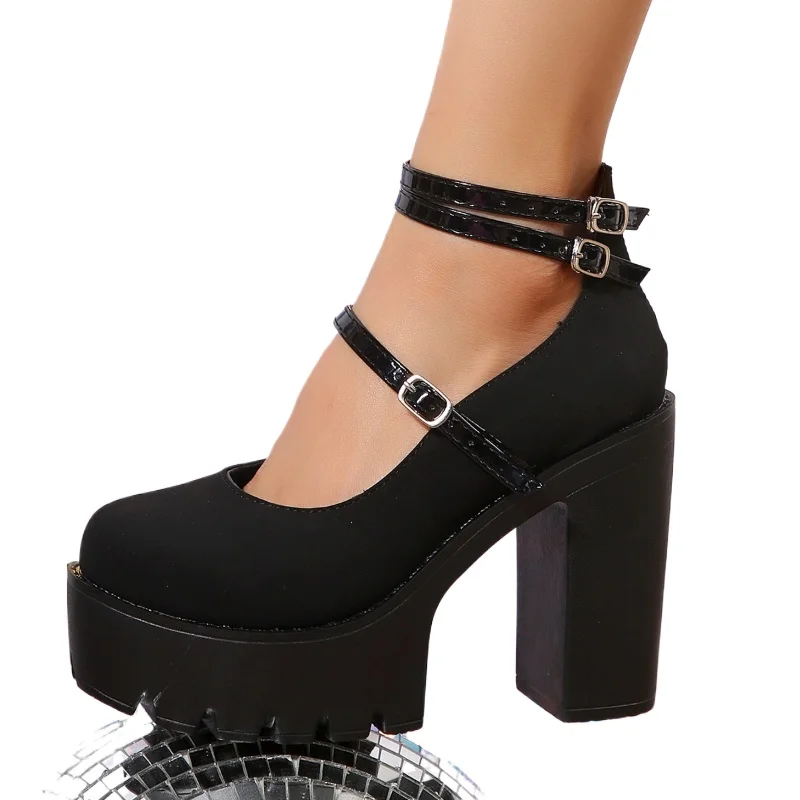

2026 Pumps Women's Chunky Heeled Ankle Strap Sweet Platform Square Heel Woman High Heels Pumps Platform Shoes Spring Woman Shoes
