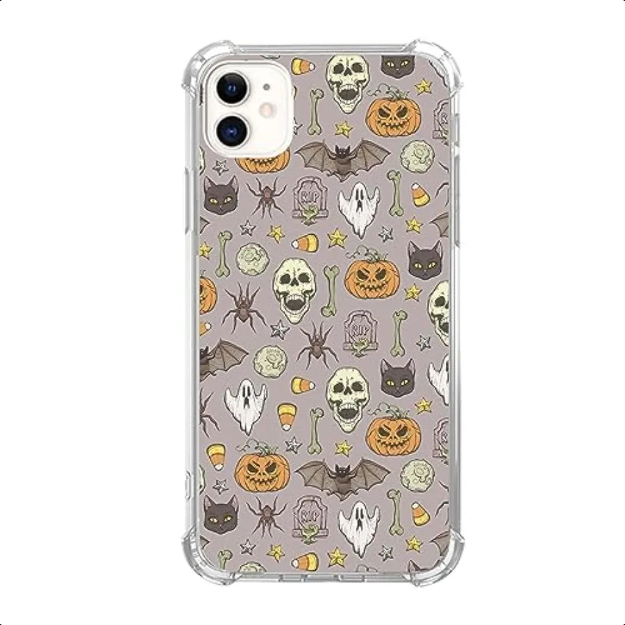 

Cool Halloween Pumpkins Skeleton Bats Phone Case for iPhone 11 Trippy Hippie Cute Ghosts Witchy Cat Cover for Teens Women Men S