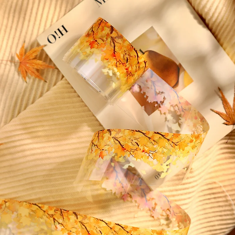 Mr. Paper,Autumn Seasonal Landscape Tape 1 Roll 5cm Width Oversize PET DIY Craft Tape for Home Decor And Handbooks Leaf Design