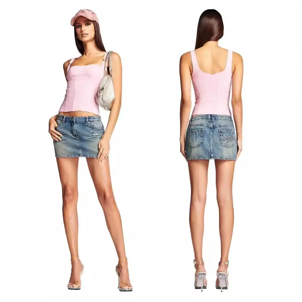 iamgia's new Barbie-pink stretch metal buckle top is spliced over a crop vest