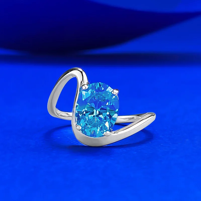 

7x9mm Oval Lab-Grown Diamond Personality Ring - 925 Sterling Silver Wedding & Engagement Jewelry for Women