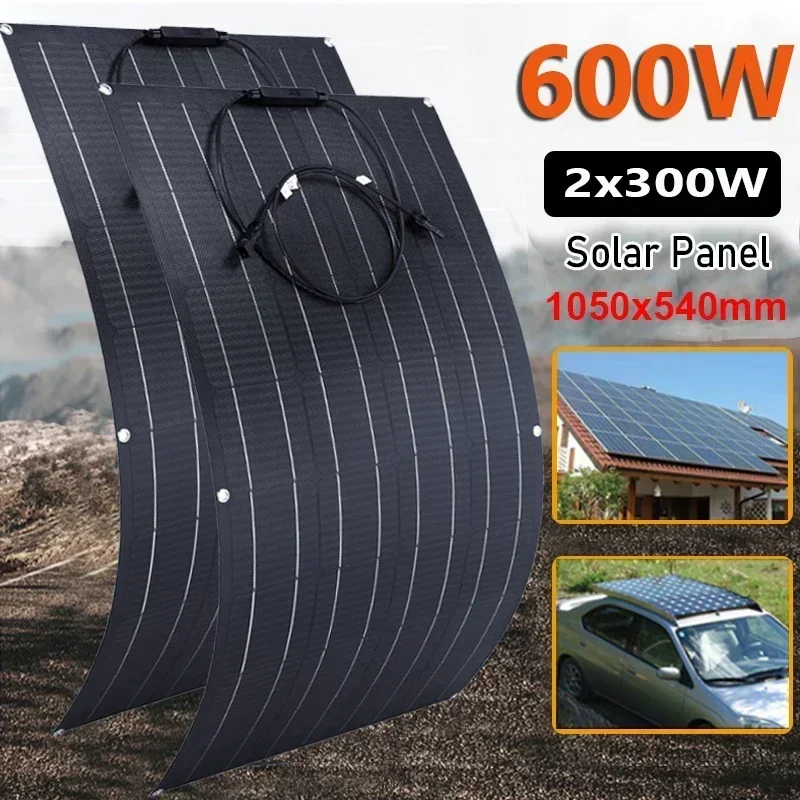 

600W 300W Solar Panel+60A Controller 18V Flexible Monocrystalline Solars Cell Power Charge for Outdoor Camping Yacht Car RV Boat