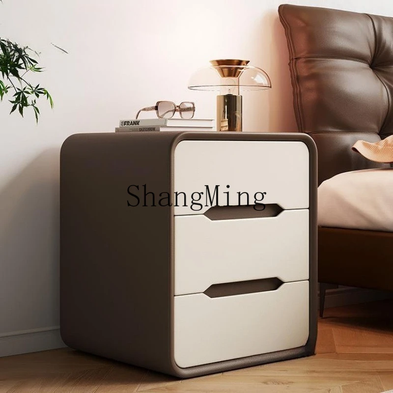 

FG solid wood bedside table, bedroom creamy style simple modern high-end feeling small three-pump bedside storage storage locker