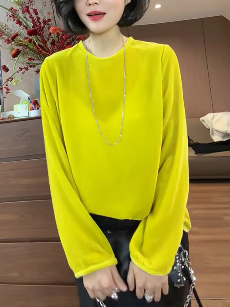 

Velvet Long Sve Base irt Large Size Faionable Whitening Meat Concealing Spring 2025 New Arrival Korean Sle...