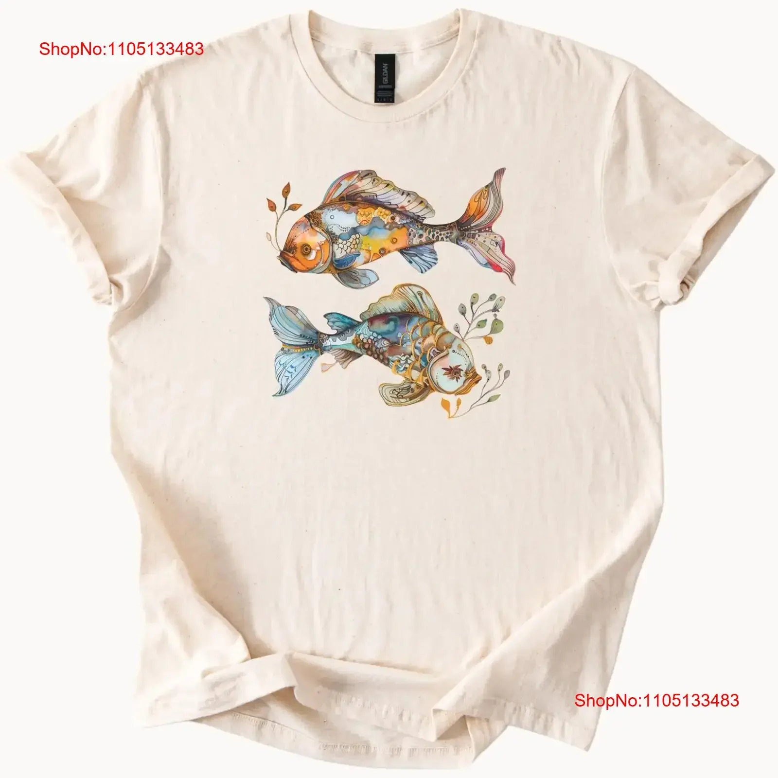 

Colorful Artistic Koi Fish T Shirt Watercolor Style Soft Cotton vintage Washed streetwear Slightly Comfortable Stretched