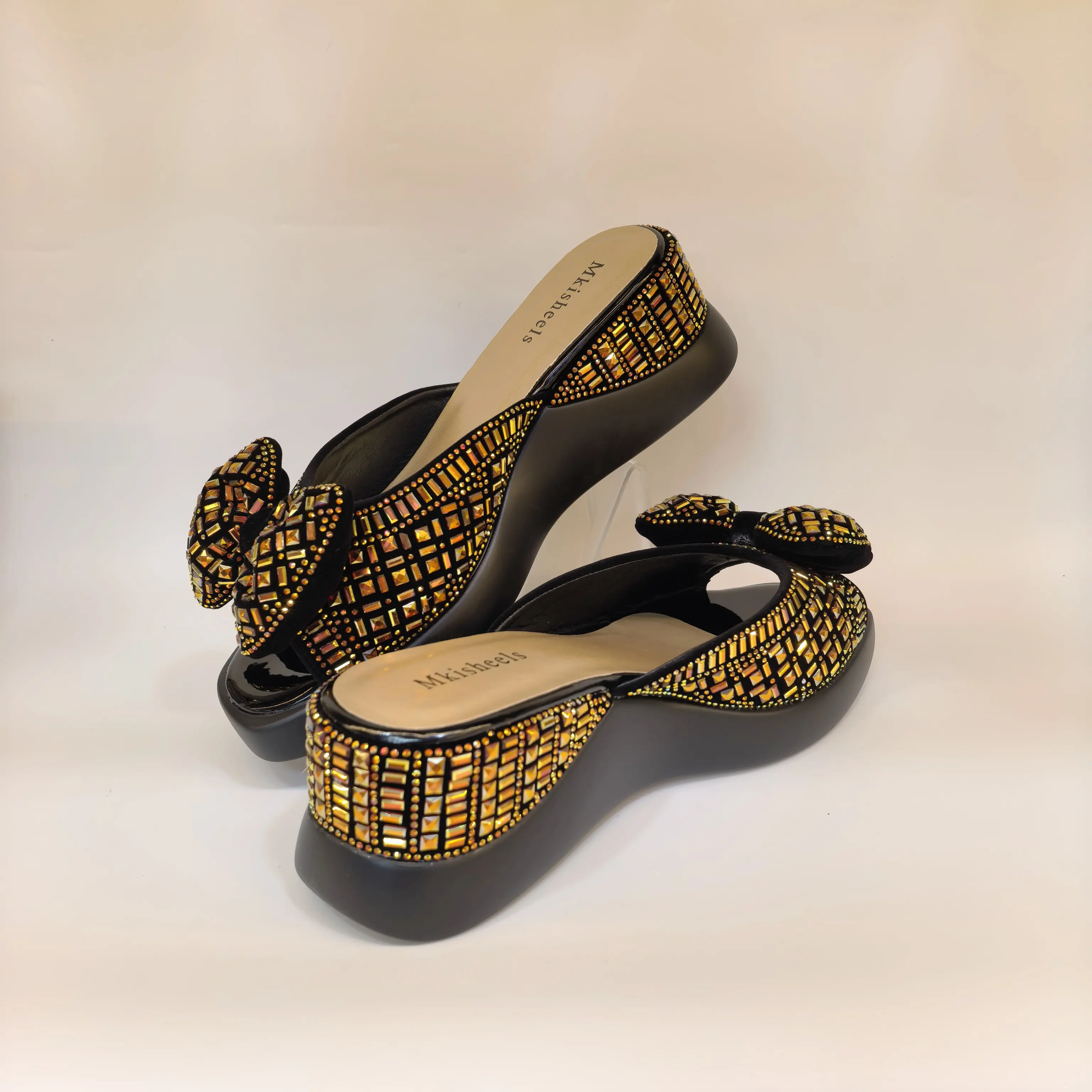 New Trendy Mid-heel Women's Sequins Slippers Outdoor Casual Slippers, High Quality Lady Party Shoes Elegant Shoes F5-1112-2