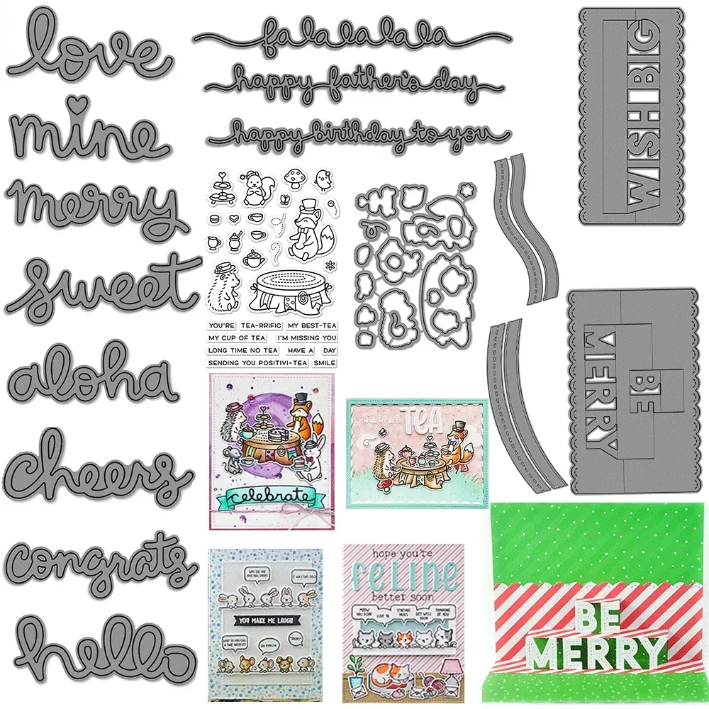 Scripty Love Cheers Mine Merry Words Clear Stamps oder Metall-Stanzformen für DIY-Handwerk, Karten, Fotoalbum, Scrapbooking, Dekor