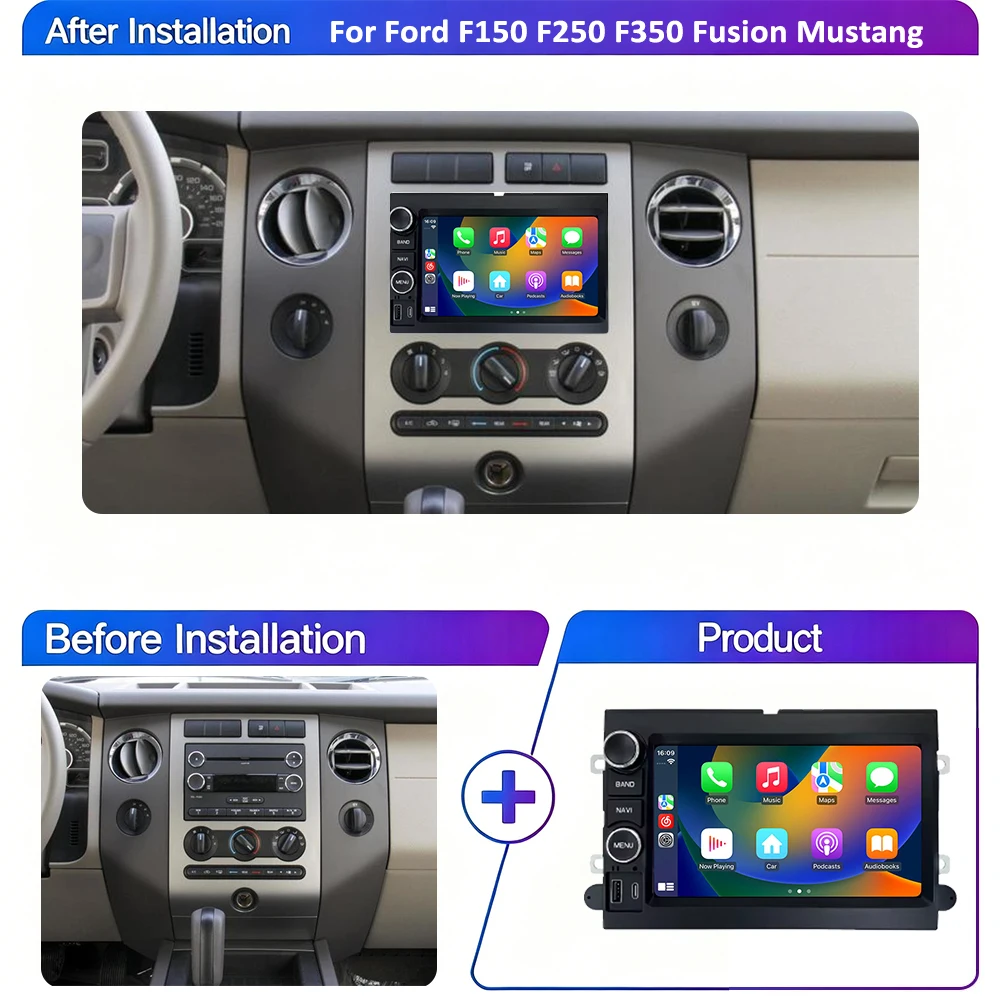 Android Auto For Ford F150 2004-2008 F250 F350 Fusion Mustang Explorer Edge Focus Car Radio Navigation GPS Stereo Carplay BT HU