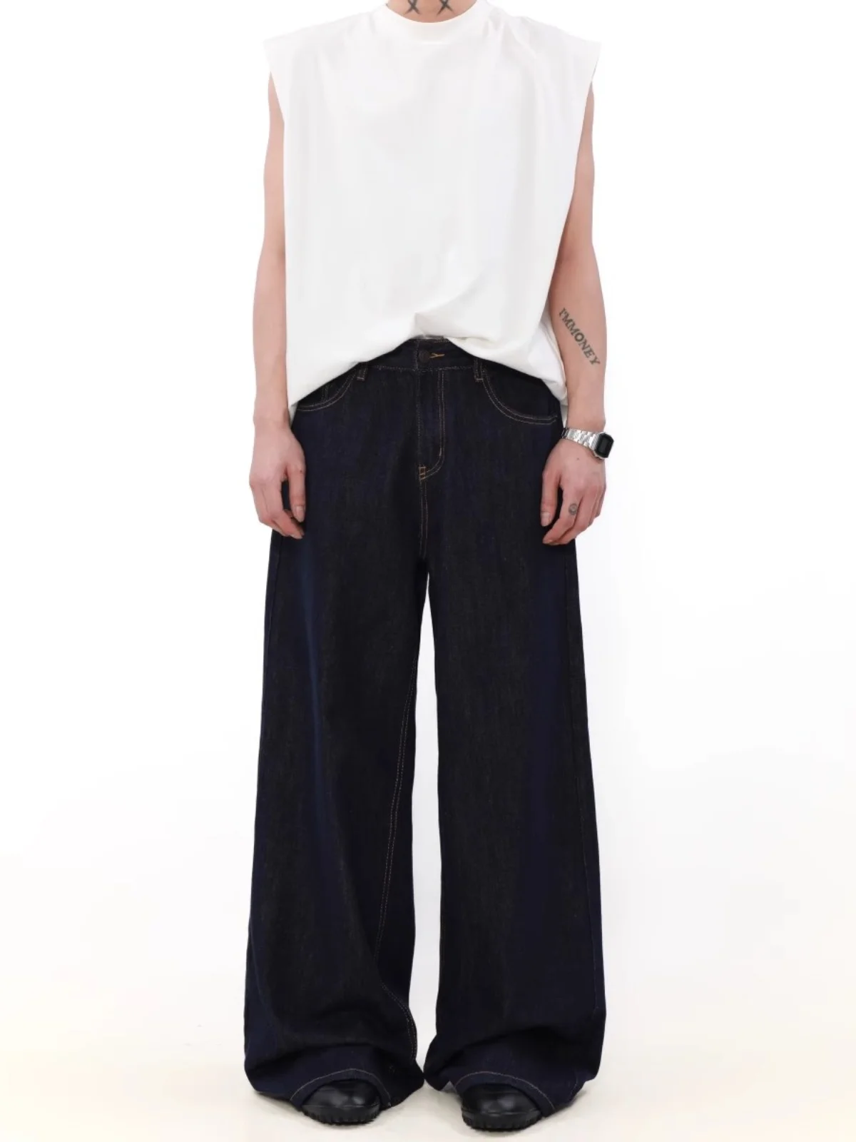 

Винтажные мужские джинсы с широкими штанинами, золотистые, в стиле High Street, повседневные, прямые, свободного кроя, молодежные, модные