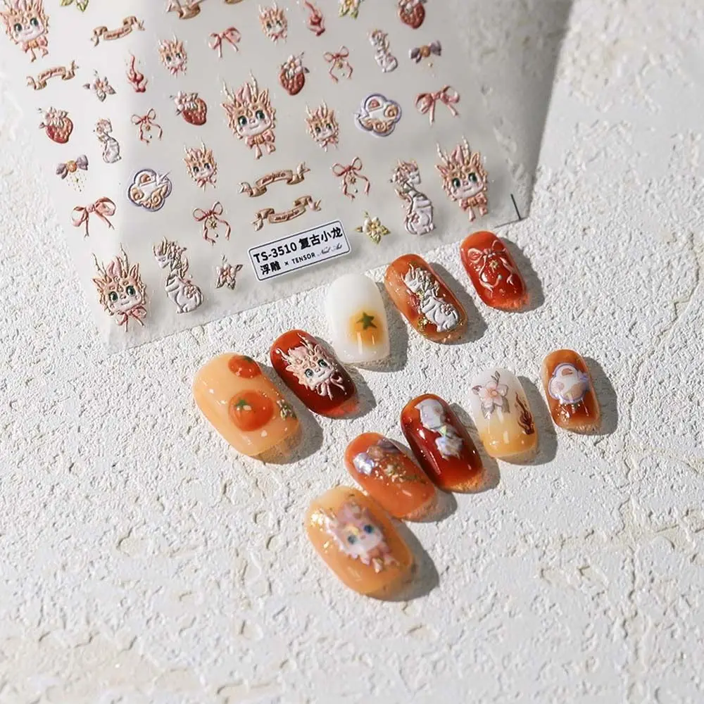 Mahjong Chinese New Year Nail Stickers Auspicious Fireworks Dragon Nail Decals Cartoon Dragon Nail Art Supplies