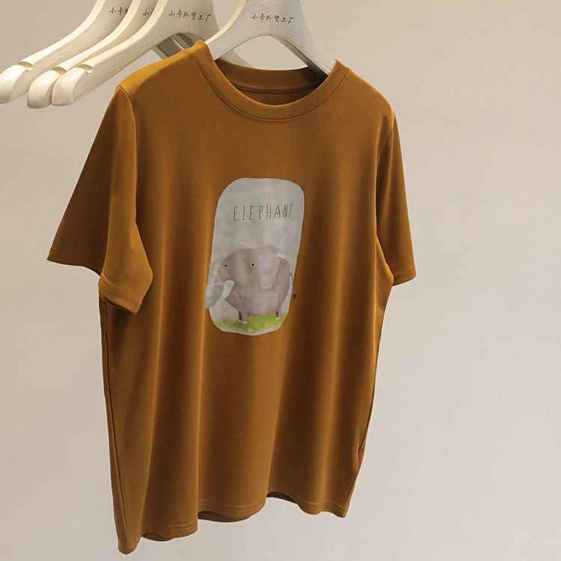 Cartoon-Muster frauen Modal T-shirt Casual Rundhals Weibliche Kurzarm Top Mode Gedruckt Mädchen Lose Tees