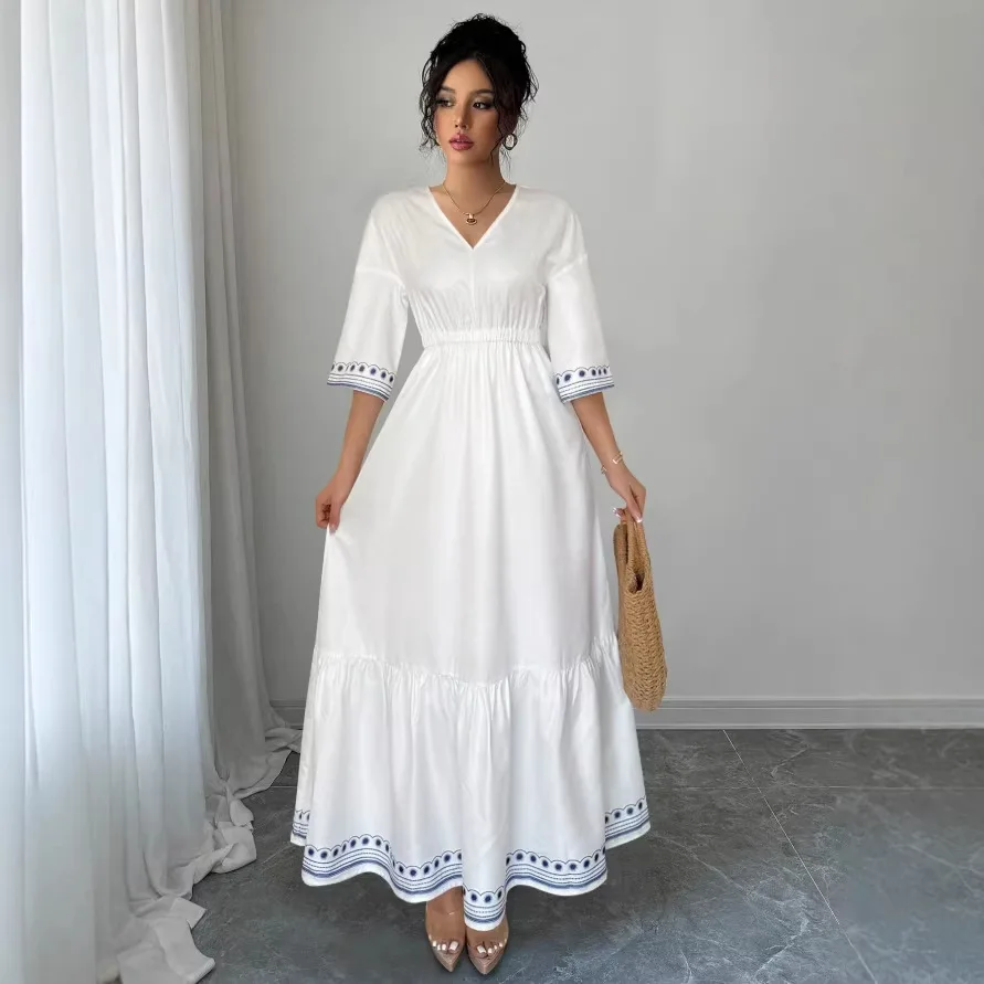 2026 New V-neck Lace Waist-cinching Elegant Ruffled Dress Women's Formal Evening Gowns Bandage Clothing Robe Femme