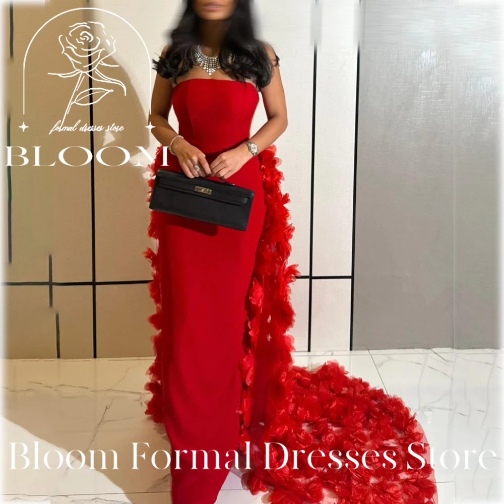 Bloom personalizado cuello barco Color sólido Panel tren 3D flores A-Line vestidos de noche elegante para boda sin espalda Sexy encantador