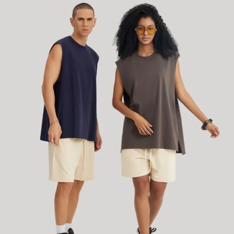 240g Mens 100% Cotton Sleeveless Tank Top Summer High Quality Sports Singlet Plain Beige Screen Print Tee Fitness Jogger Tops