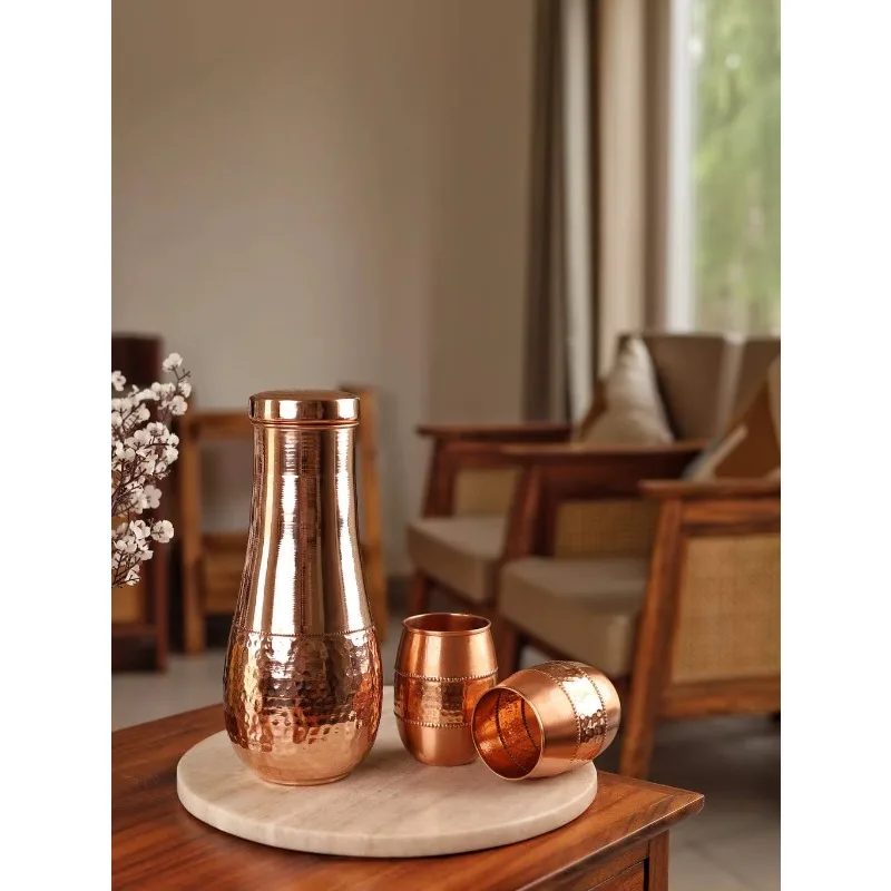 1500ML Smooth Copper Water Jug With Lid Ring Decoration Vintage Home Table Drinkware Coffee Pot