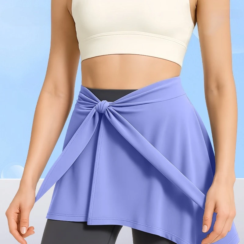 

Спортивная юбка с завязкой на талии для похудения, закрывающая ягодицы, однотонная высококачественная повседневная базовая юбка из полиэфирного волокна, теннисные юбки