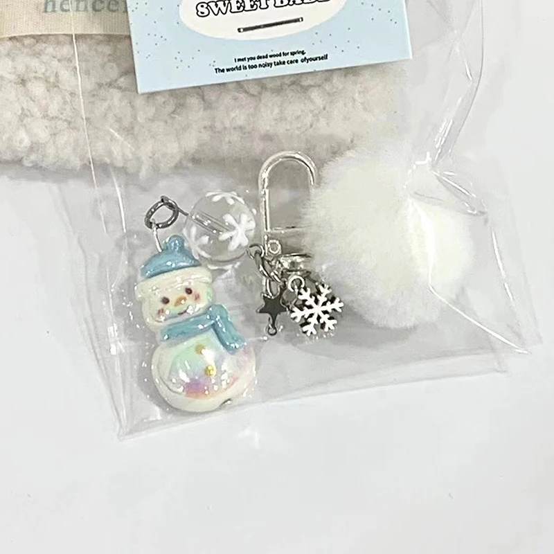 Fashion Snowman Hairball Snowflake Pendant Keychain Sweet Phone Strap Cute Bag Hanging Decoration Portable Phone Lanyard Gifts