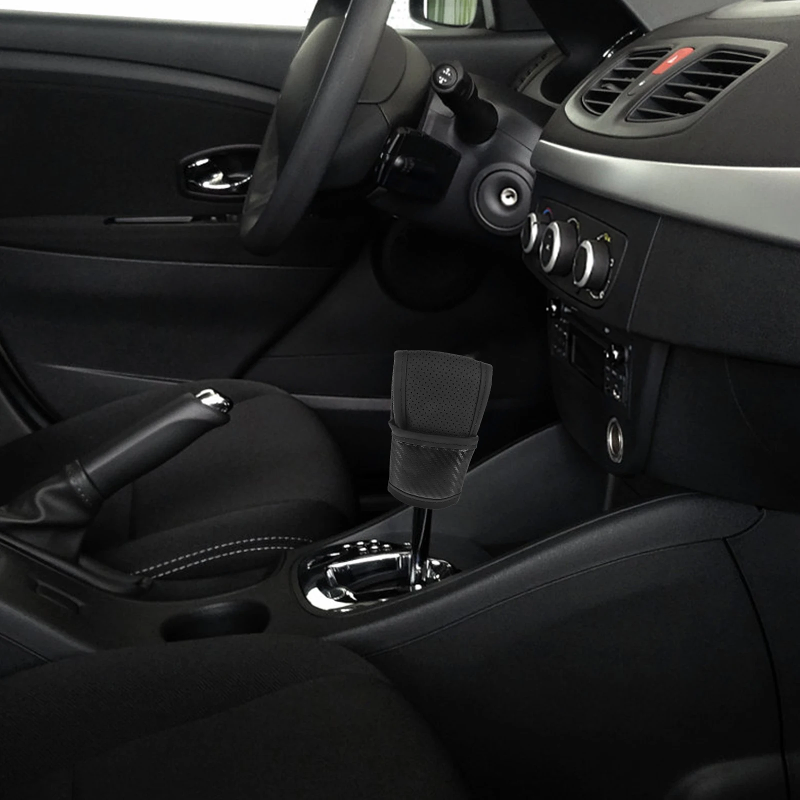 

Car Gear Shift Cover PU Universal Fit Anti Slip Stain Resistant Perforated Carbon Fiber Design Dust Protection for Cars