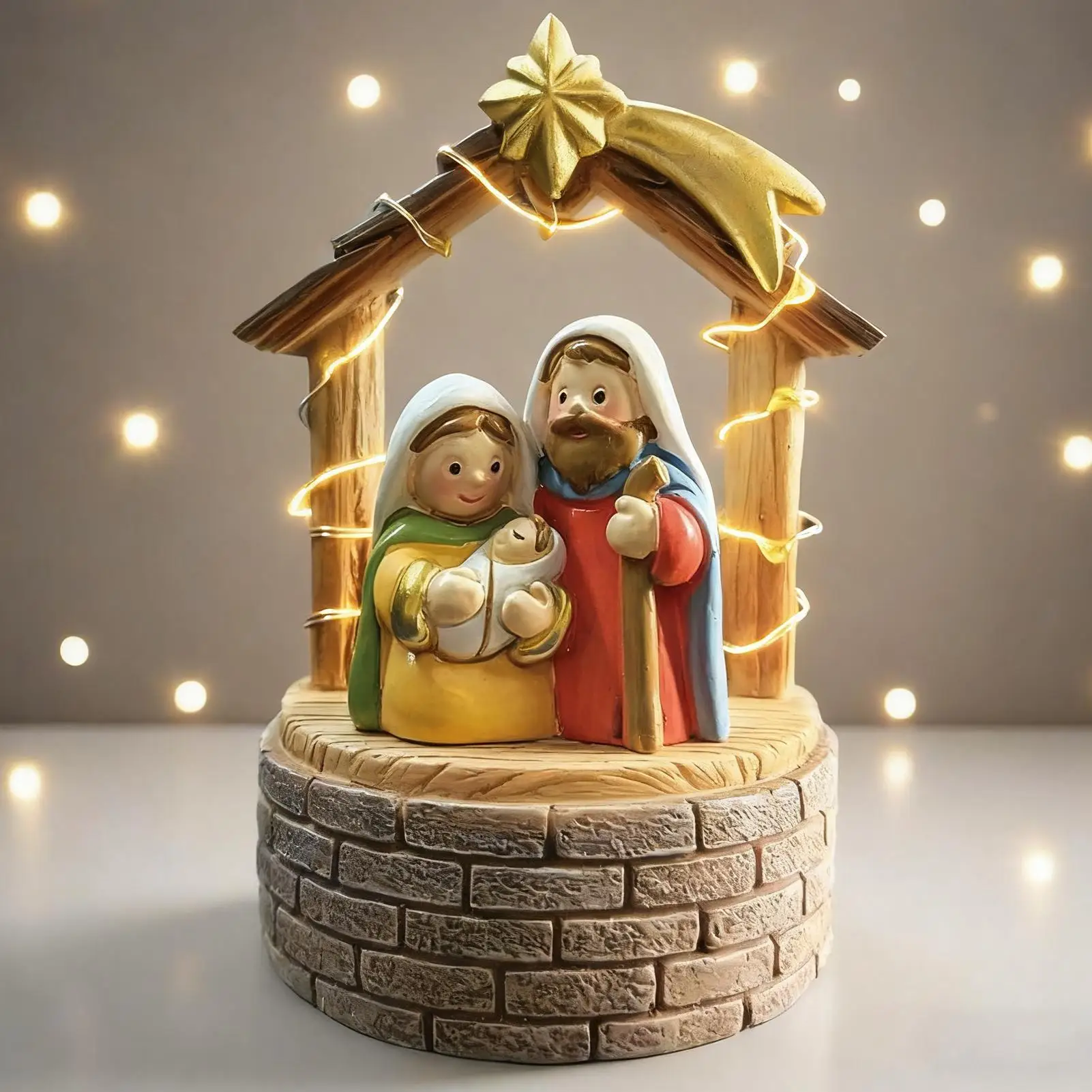 Christmas Nativity Scene with LED Light Cute Christmas Decorations Holy Family Nativity Scene Figurines for Table Shelf