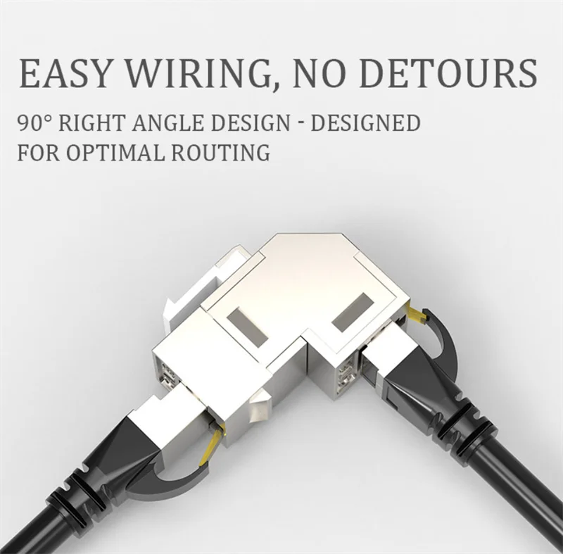 RJ 45 Female Cat6A 90 derajat sudut Splitter Coupler 10G terlindung untuk kosong Panel Faceplate Wallplate RJ45 Keystone Jack Adapter