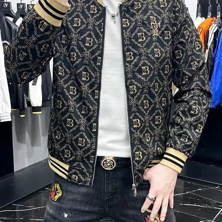 Men\'s High-end Trendy Printed Baseball Collar Coat  Spring and Autumn New Entry Luxury Top Slim-fit Jacket Men\'s Wear