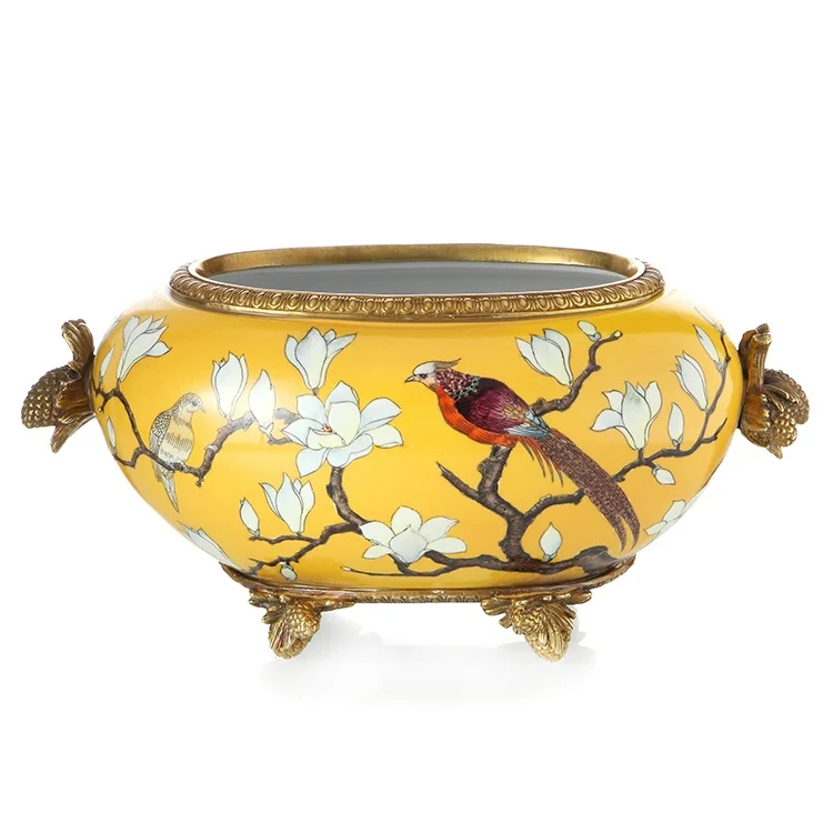 Custom decoration yellow antique candied bowl vase ceramic vase home decoration flower pot