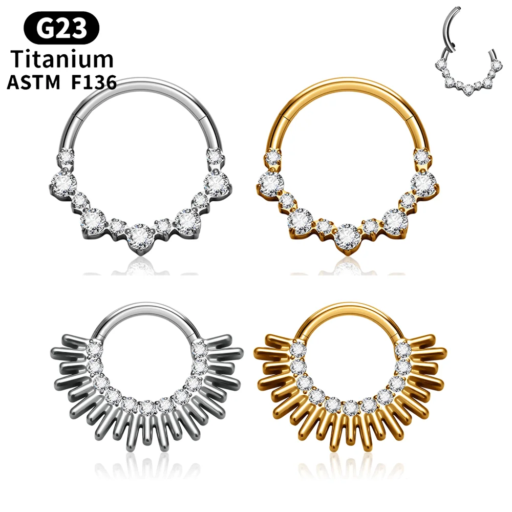 G23 Titanium Septum Piercing Jewelry CZ Sharp Cone Cartilage Conch Tragus Clicker Daith Helix Earring 16G Piercing Nose Ring