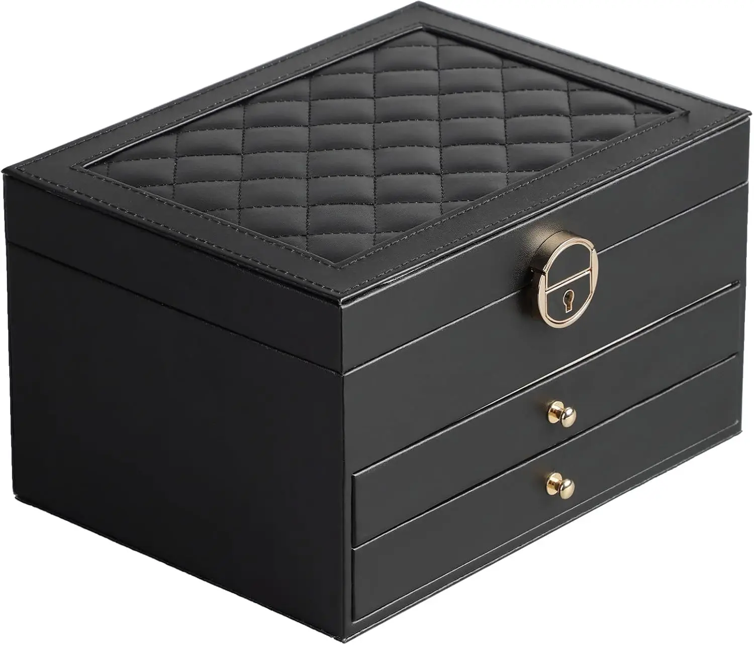 

Jewelry Box for Women, 3-Layer PU Leather Organizer with Drawers, Black