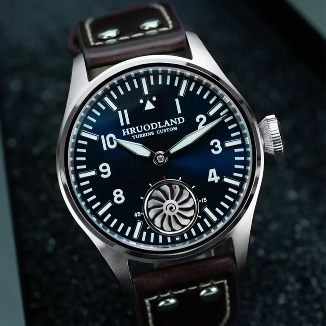 Hruodland 2025 جديد ساعة ميكانيكية للرجال النورس ST3620 ريترو الطيار 43 مللي متر Bgw-9 مضيئة الياقوت كريستال التوربينات Reloj Hombre