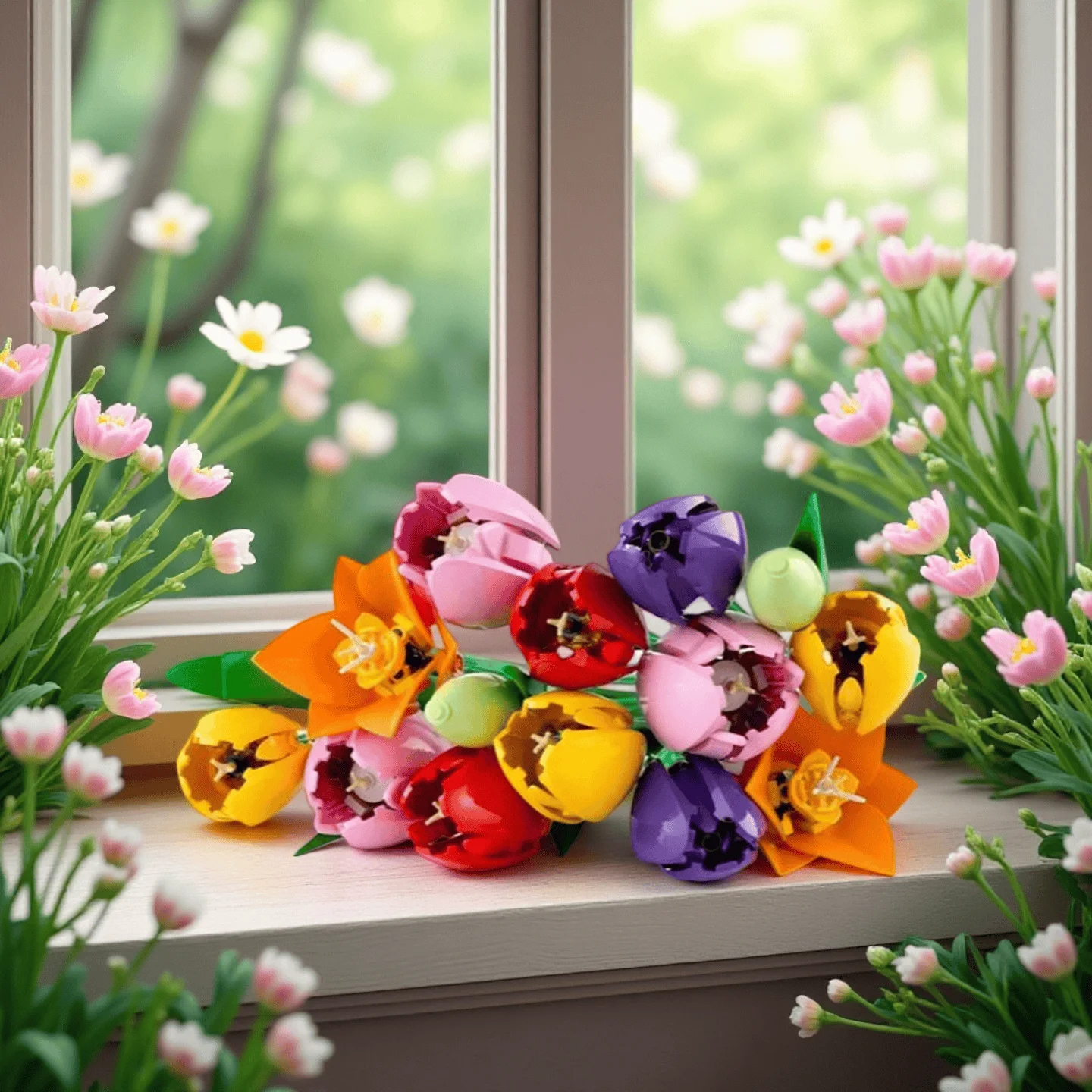 

MOC Tulip Bouquet Building Blocks Assembled Ornaments Preserved Flower Valentine's Day Toys 576pcs